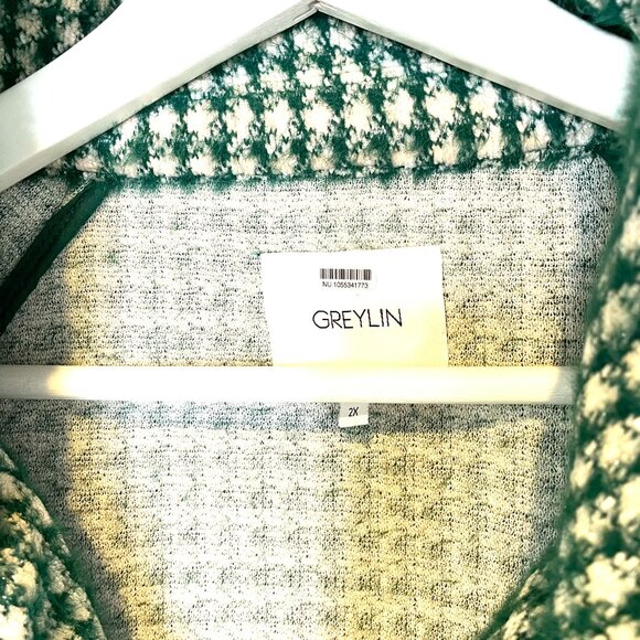 Feminine | Anthropologie Houndstooth Swing Jacket | Green and Cream by Greylin | - Picture 13 of 16